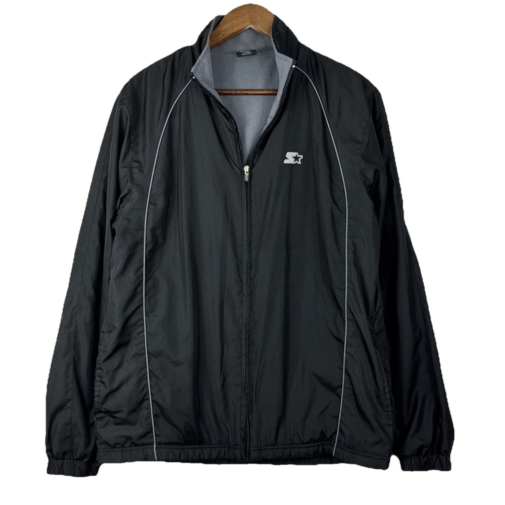 Starter Windbreaker Jacket Mens Small Black Full‎ Zip Fleece Lined Track Y2K